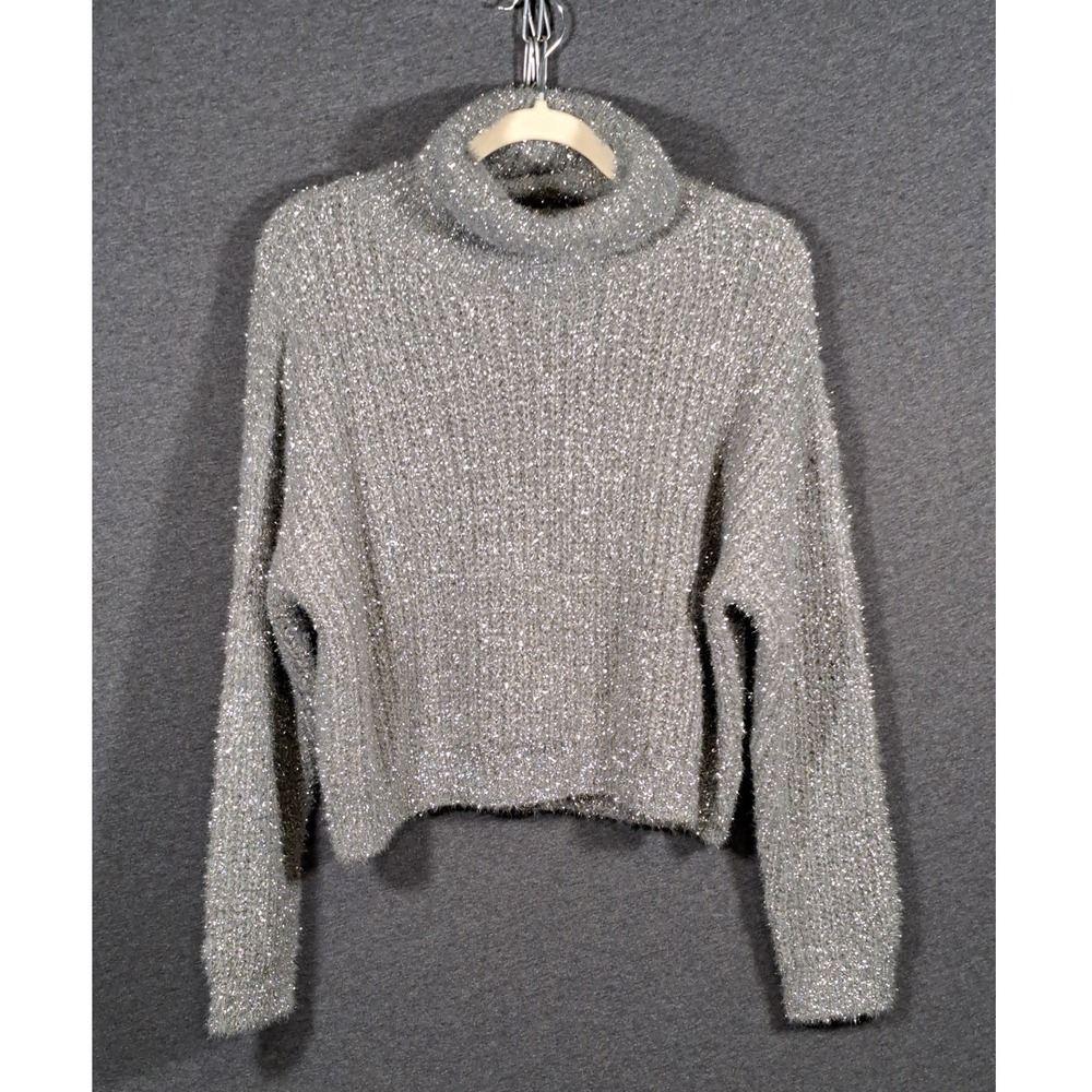Emma + Asher Silver Metallic Eyelash Knit Turtleneck Sweater ST27531-1 Size M